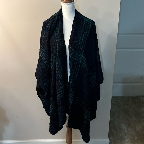 Plaid Textured Wrap Sweater Poncho Scarf - Picture 2 of 5